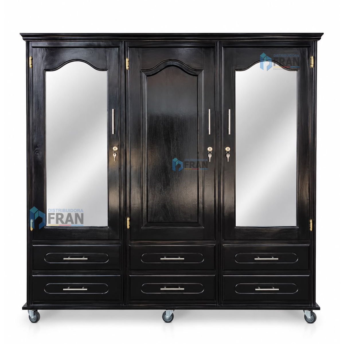 Chifonier de Madera 2 Cuerpos 3 Puertas 2 Espejos color negro