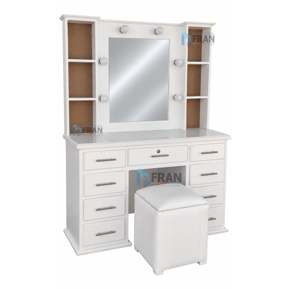 Tocador Vanity Luz Bombillo 9 gavetas 1 Butaca