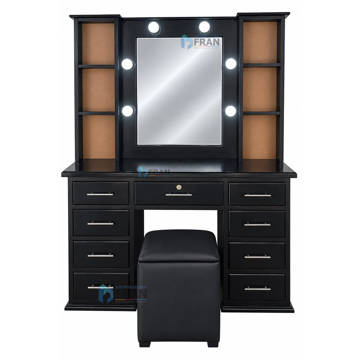 Tocador Vanity Madera 6 Focos color Negro