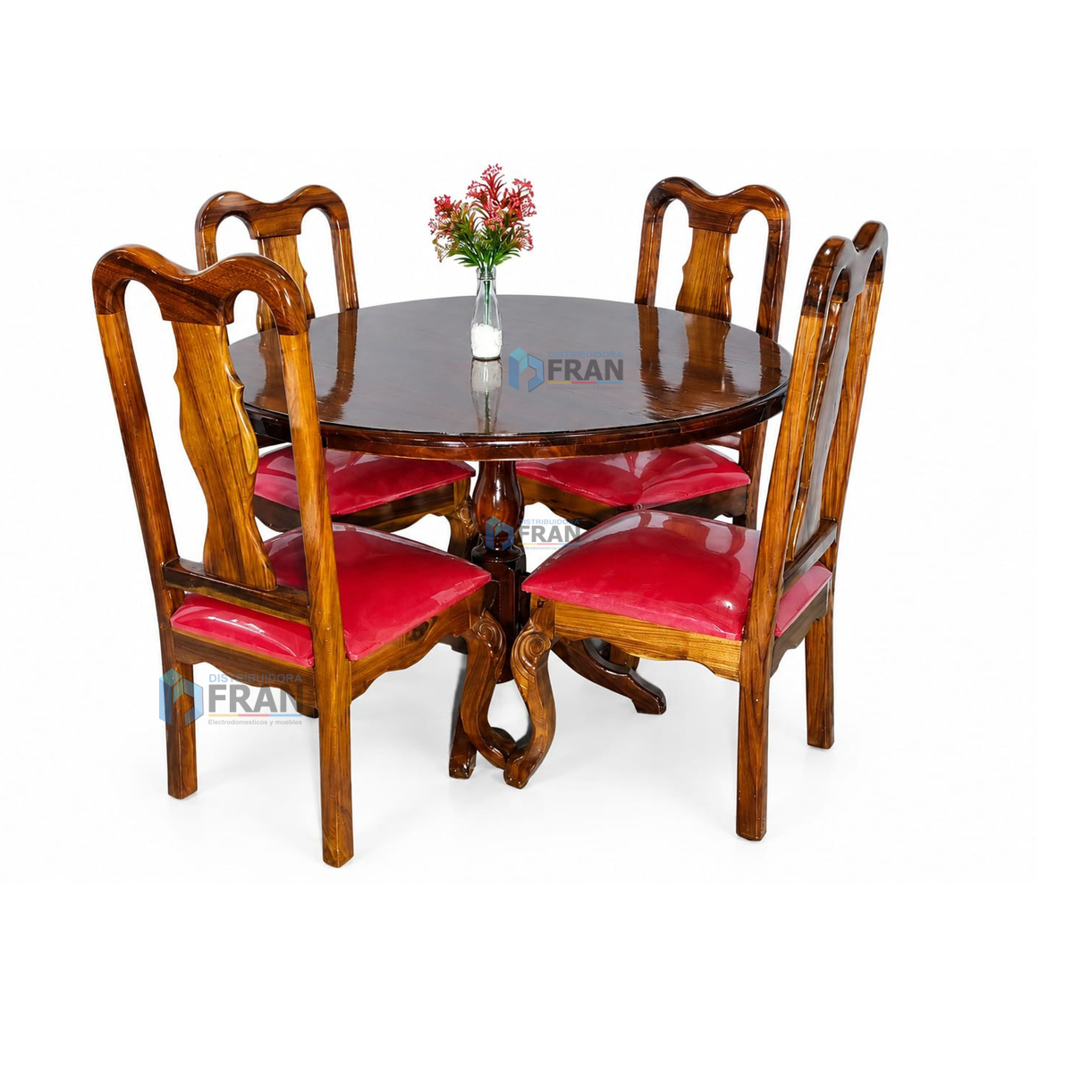 Comedor de Madera 4 Sillas Mesa Redonda Color Natural